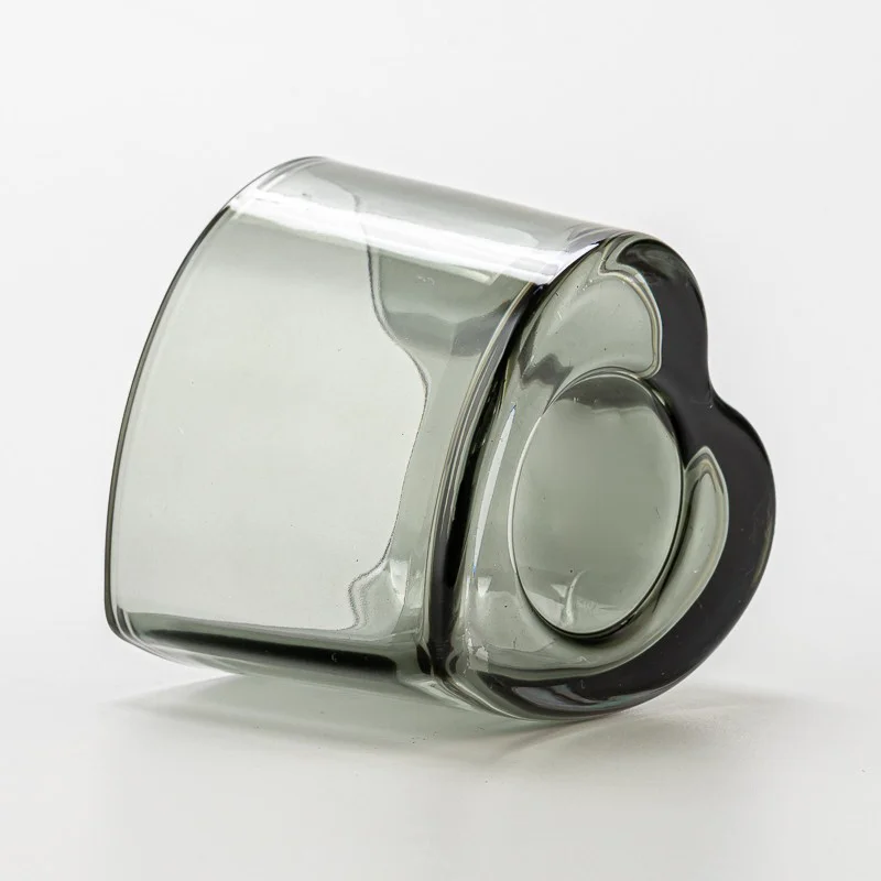 Hot Sale Heart Shape Style Transparent Black Glass Candle Vessel