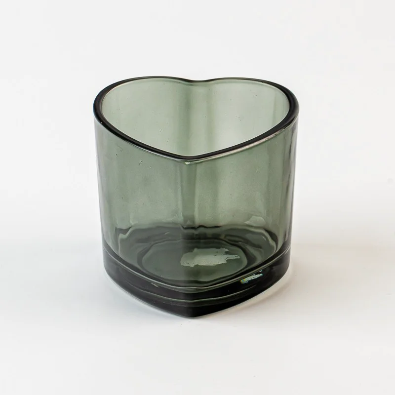 Hot Sale Heart Shape Style Transparent Black Glass Candle Vessel