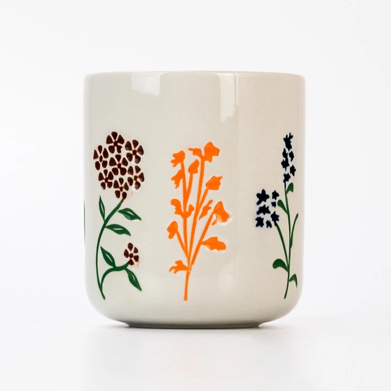 Glossy White Embossed Design with Ceramic Candle Vessels