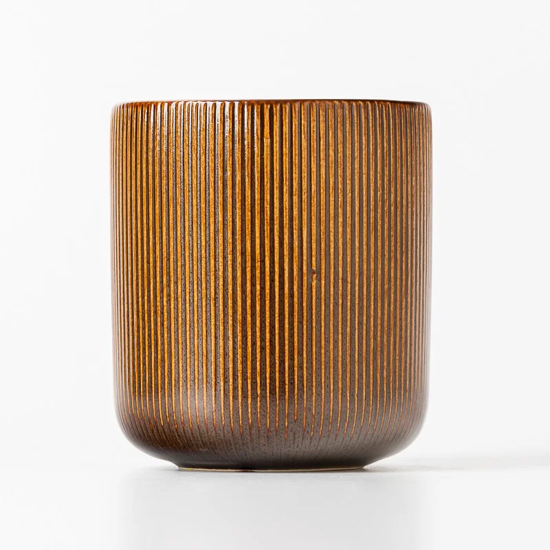 New Design Stripe Brown Color Ceramic Candle Vessels