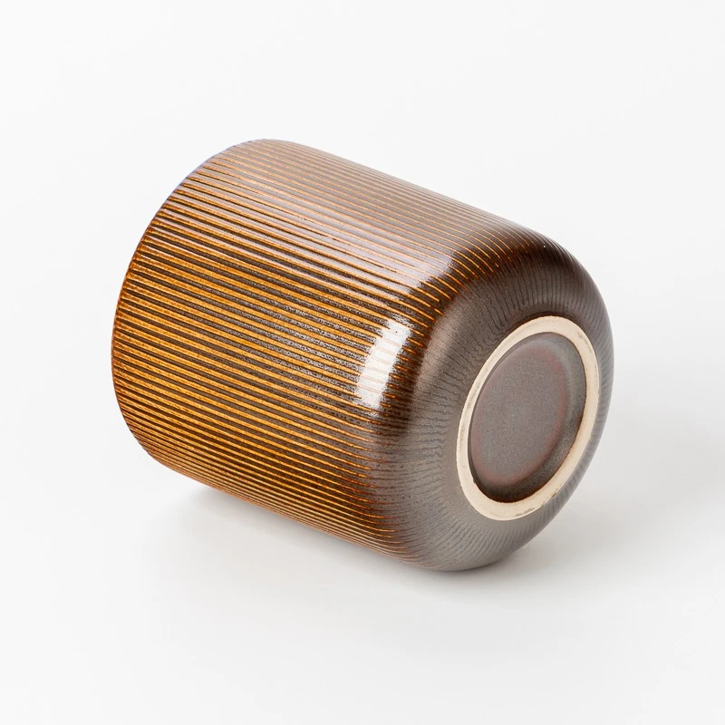 New Design Stripe Brown Color Ceramic Candle Vessels