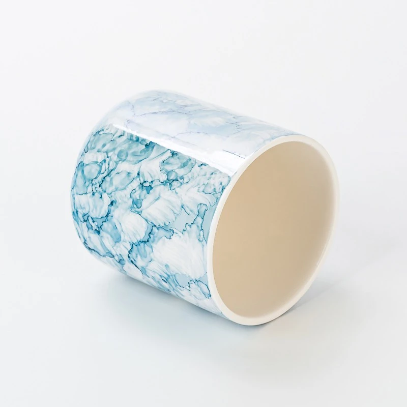 Elegant Blue Marble Pattern Porcelain Candle Jar Ceramic Candle Vessel