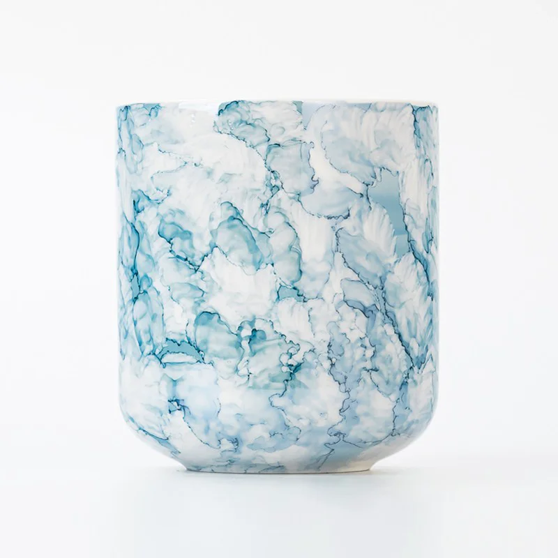 Elegant Blue Marble Pattern Porcelain Candle Jar Ceramic Candle Vessel