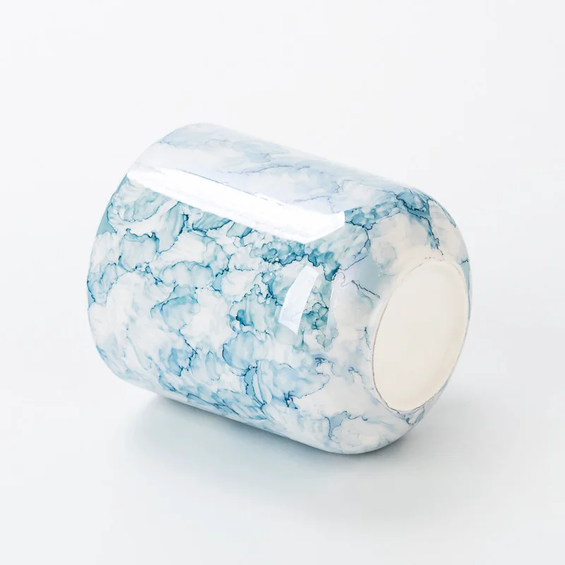 Elegant Blue Marble Pattern Porcelain Candle Jar Ceramic Candle Vessel