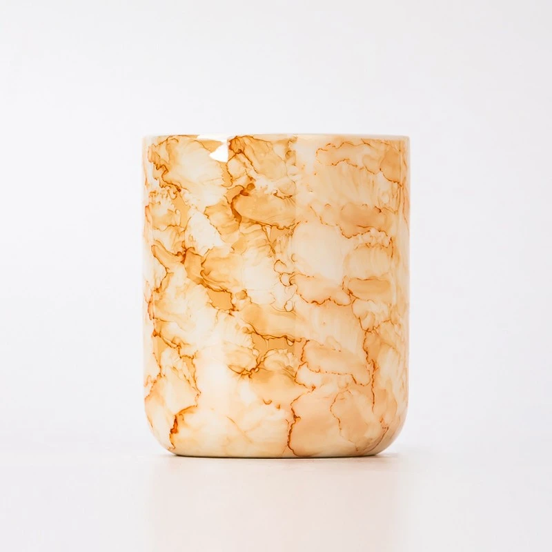 Modern Style Marble Pattern Ceramic Jar Empty Ceramic Candle Holder for Candle Packing