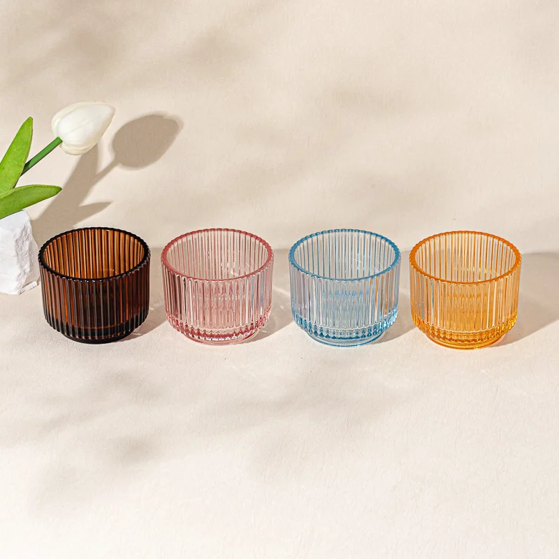 Vertical Stripe Style Popular Color Glass Candle Jar for Candle Packing