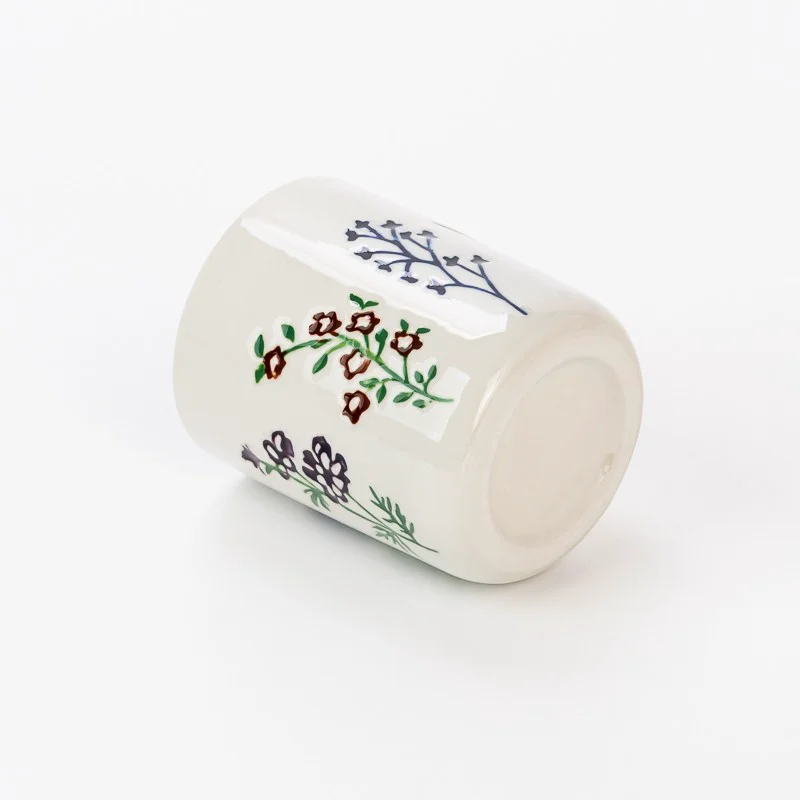 Elegant Decal Flower Pattern 480ml Empty Ceramic Candle Jar for Home Decor