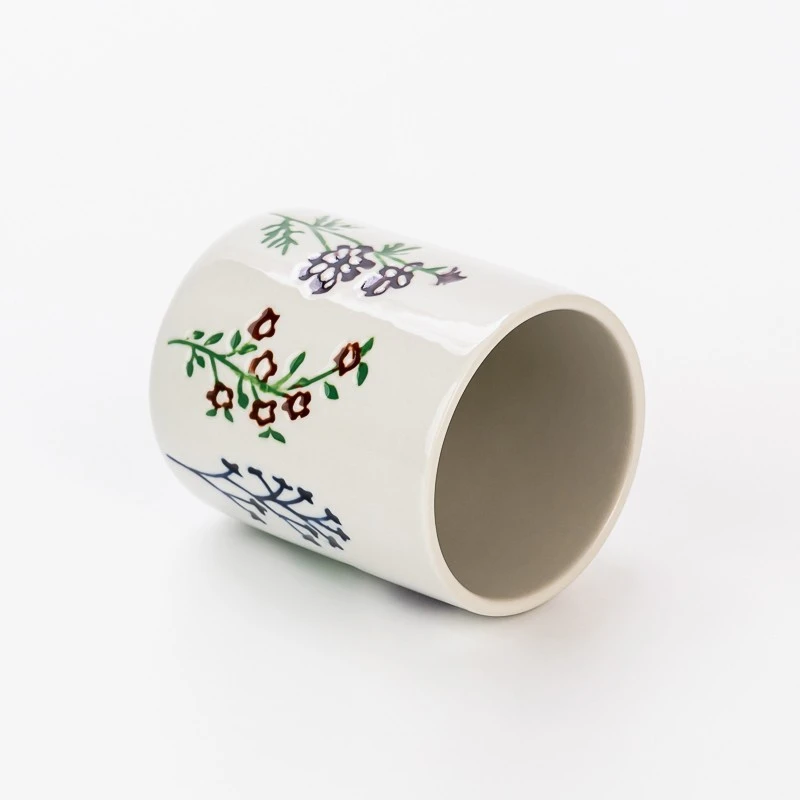 Elegant Decal Flower Pattern 480ml Empty Ceramic Candle Jar for Home Decor