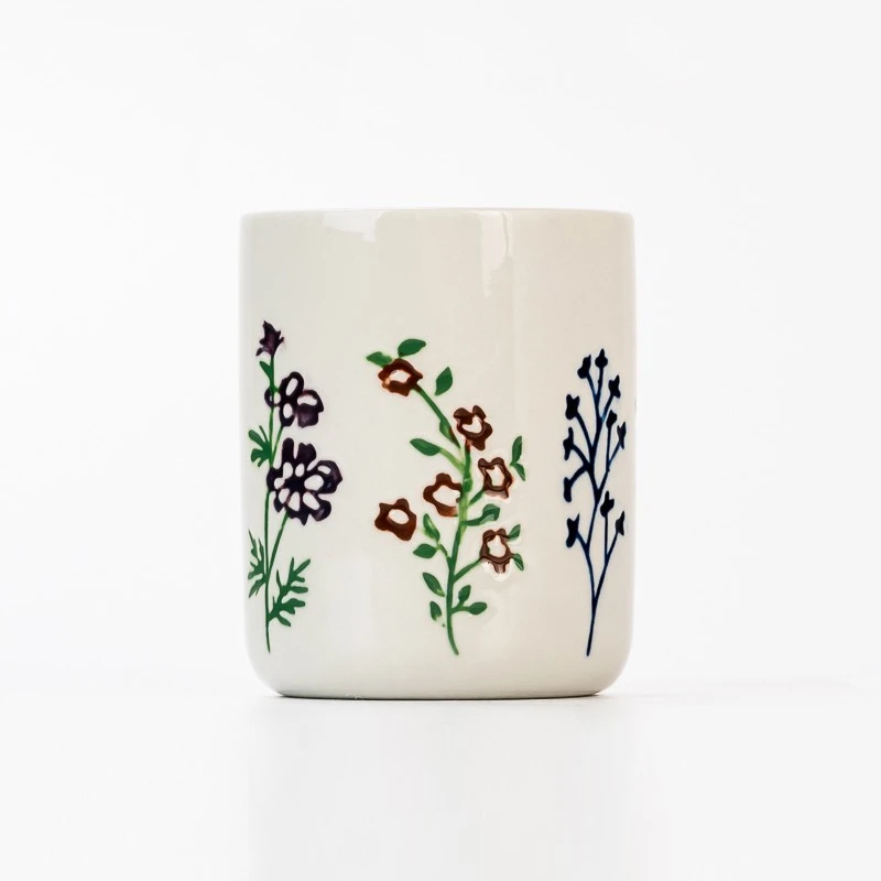 Elegant Decal Flower Pattern 480ml Empty Ceramic Candle Jar for Home Decor