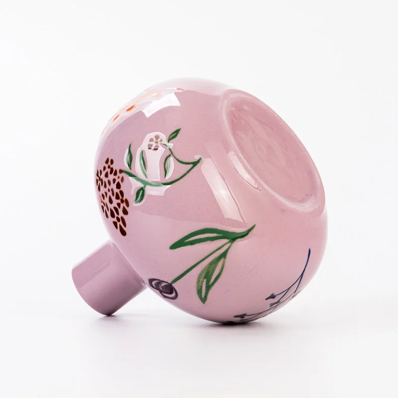 Wholesaling Fancy Pattern Pink Glazed Aroma Ceramic Bottle for Fragrance