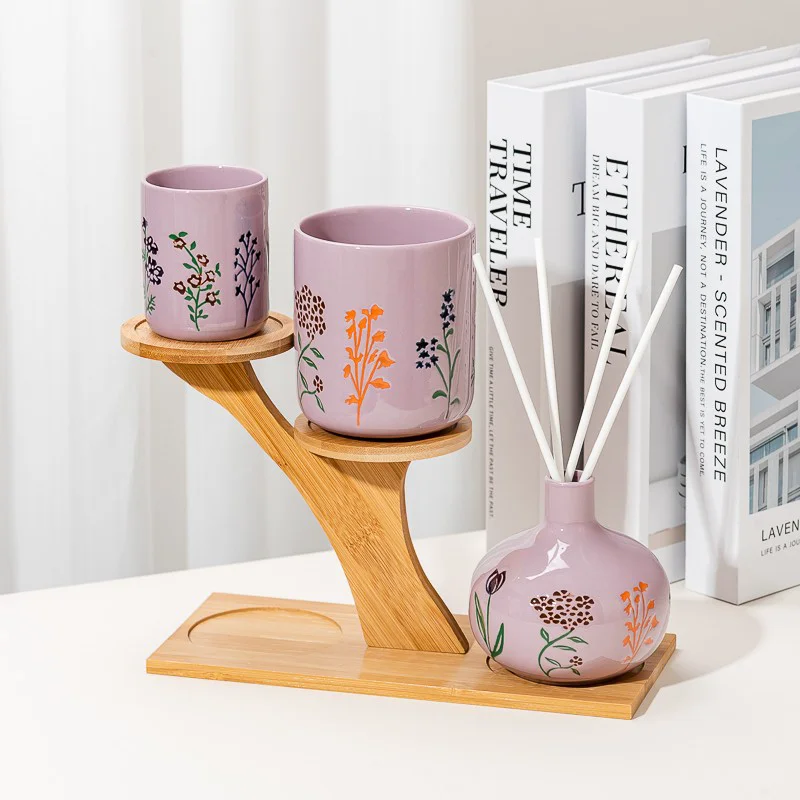 Wholesaling Fancy Pattern Pink Glazed Aroma Ceramic Bottle for Fragrance