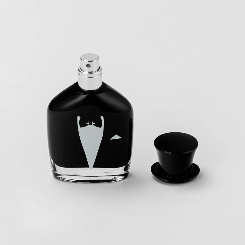 Unique Design Black Glass 50ml Perfume Bottle with Black Cap