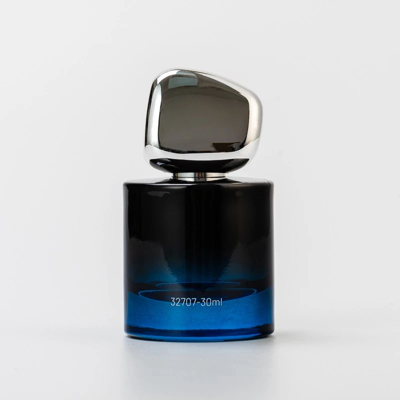 High-End Dark Blue Customize Logo Glass 30ml Perfume Bottle with Unique Lid