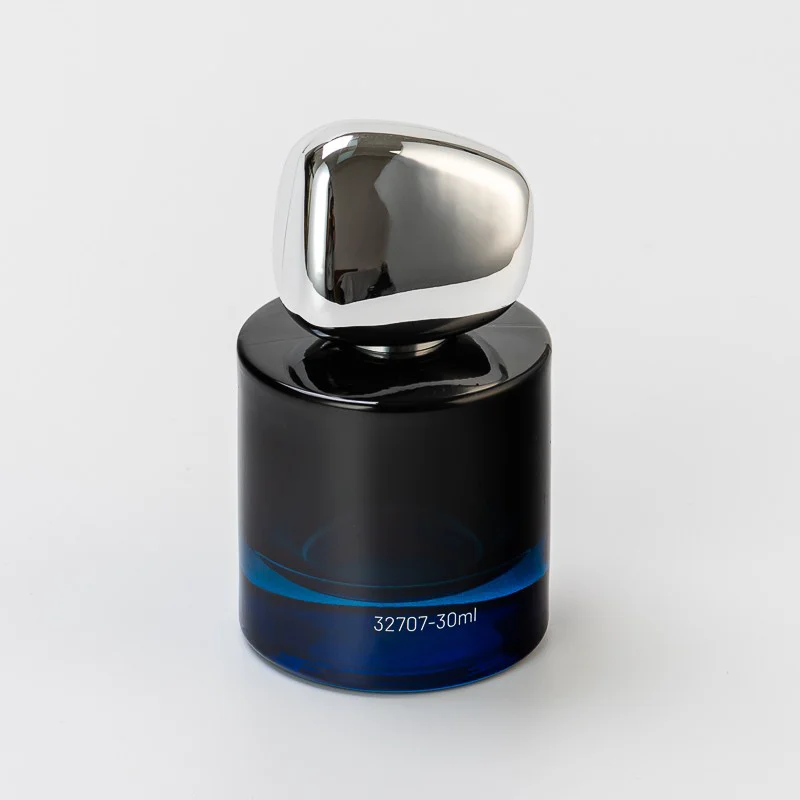 High-End Dark Blue Customize Logo Glass 30ml Perfume Bottle with Unique Lid