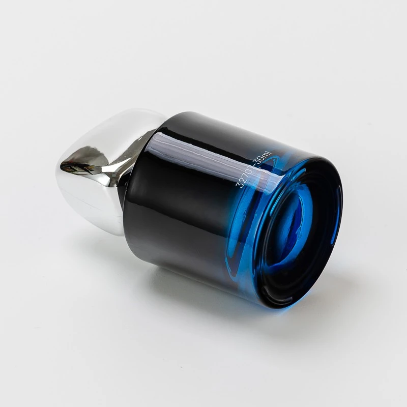 High-End Dark Blue Customize Logo Glass 30ml Perfume Bottle with Unique Lid