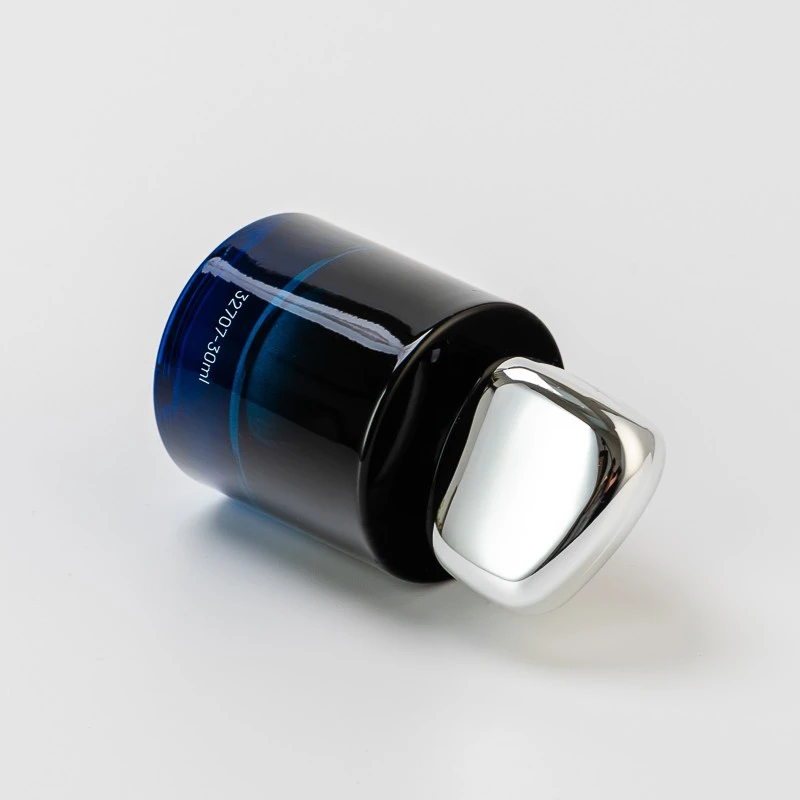 High-End Dark Blue Customize Logo Glass 30ml Perfume Bottle with Unique Lid