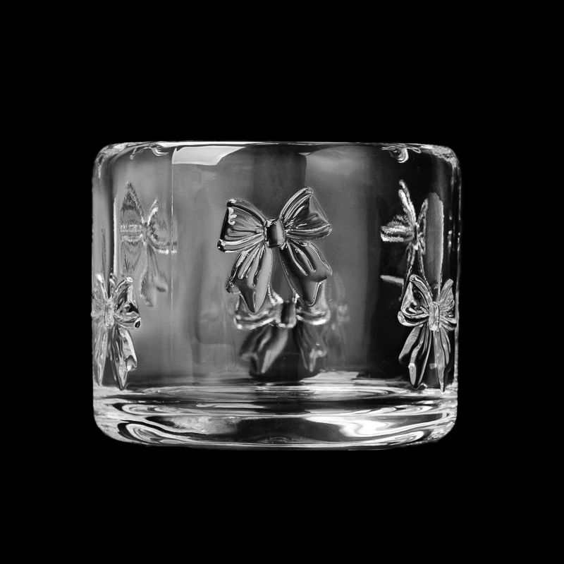 Round Belt Bow Design Glass Candle Jar with Home Decor