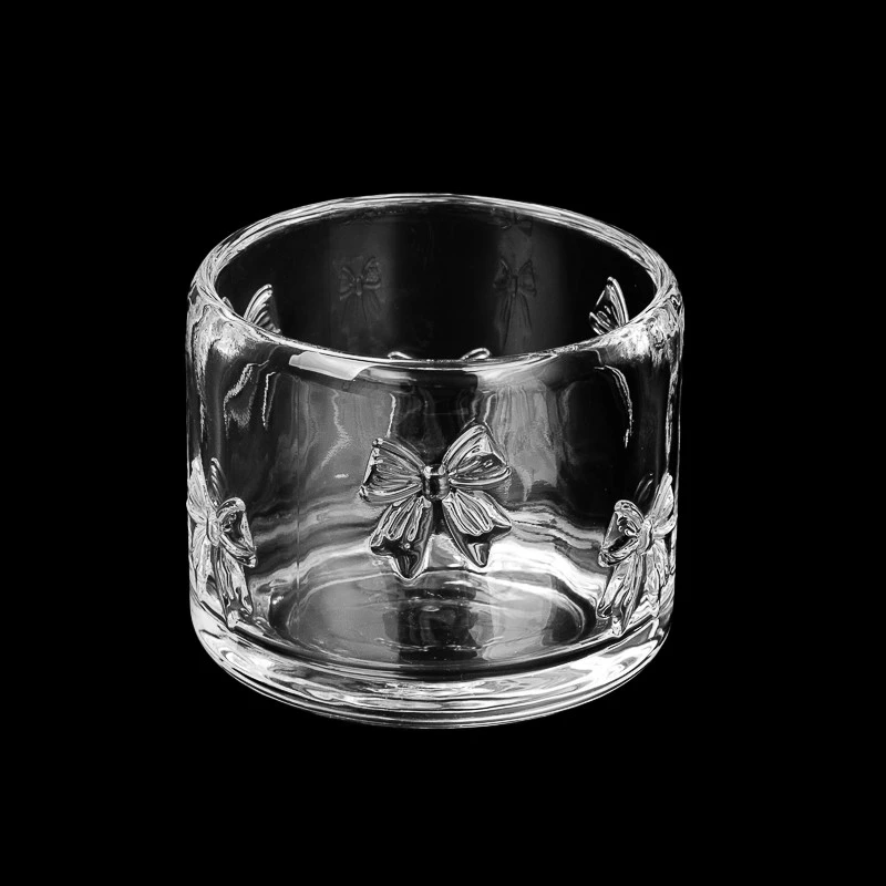 Round Belt Bow Design Glass Candle Jar with Home Decor