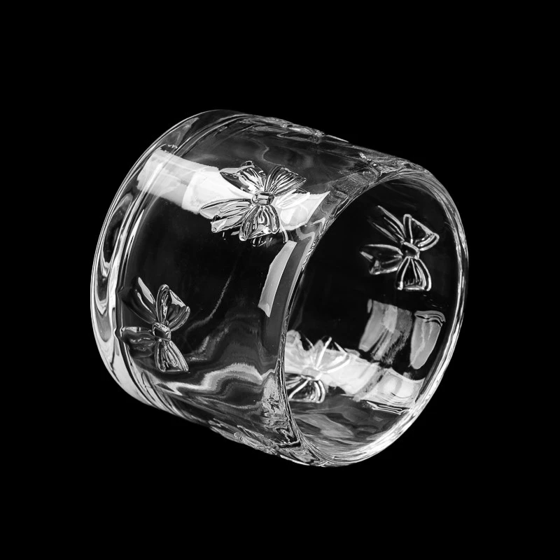 Round Belt Bow Design Glass Candle Jar with Home Decor