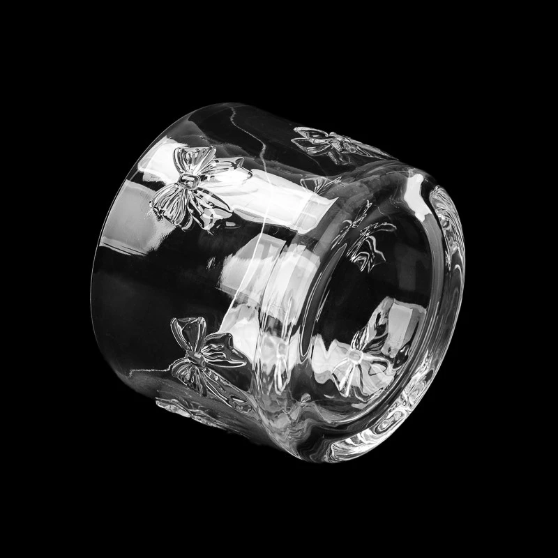 Round Belt Bow Design Glass Candle Jar with Home Decor
