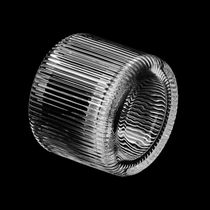 9 盎司条纹图案玻璃烛台玻璃蜡烛容器