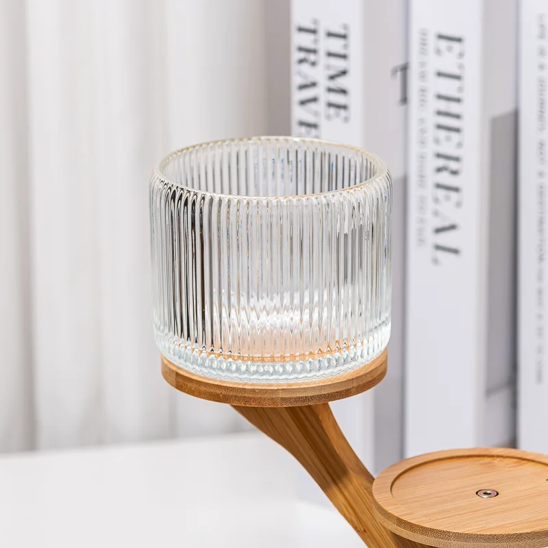 9 盎司条纹图案玻璃烛台玻璃蜡烛容器