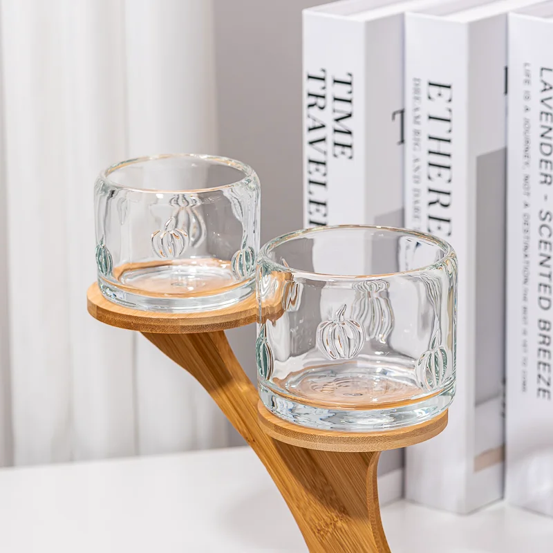 Round  pumpkin pattern Candle Container Clear Glass Jar Candle Holder with Christmas