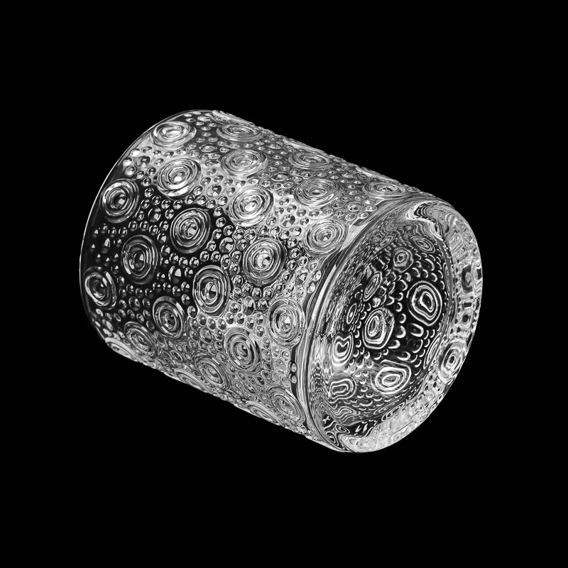 Luxury Embossed Pattern Glass Vessel 386ml Empty Candle Jar for Home Decor