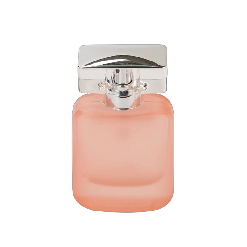 Square Frosted Pink Glass Bottle Perfume Fragrance Bottle with Silver Lid