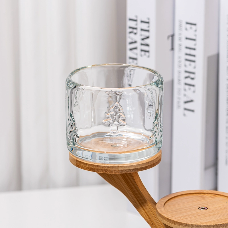 New Arrival Tree Pattern Short Glass Vessel 327ml Soy Wax Candle Jar for Candle Making