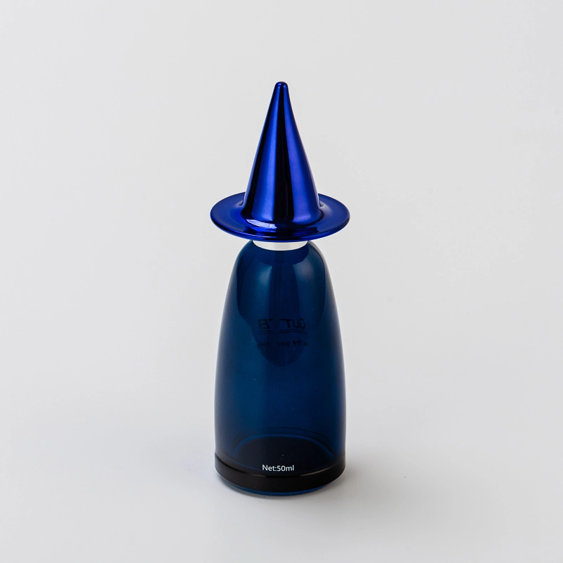 Custom Color 50ml Blue Glass Perfume Bottle with Creative Cap