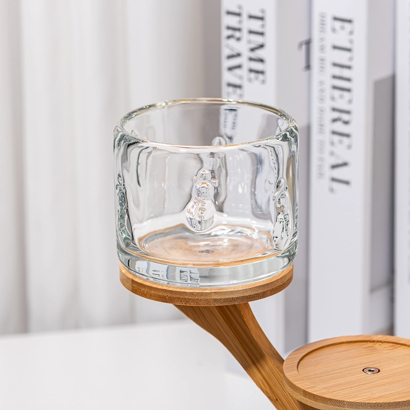 New Arrival Snowman Pattern Glass Vessel 328ml Scented Candle Jar for Wholesaling