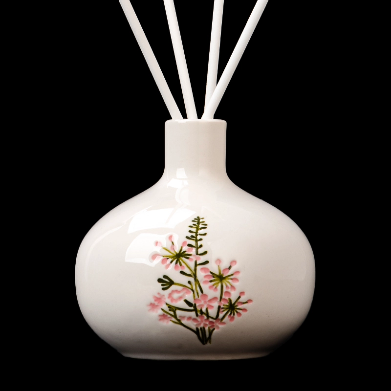 Elegant Flower Pattern Round Ceramic Diffuser Bottle for Home Fragrance