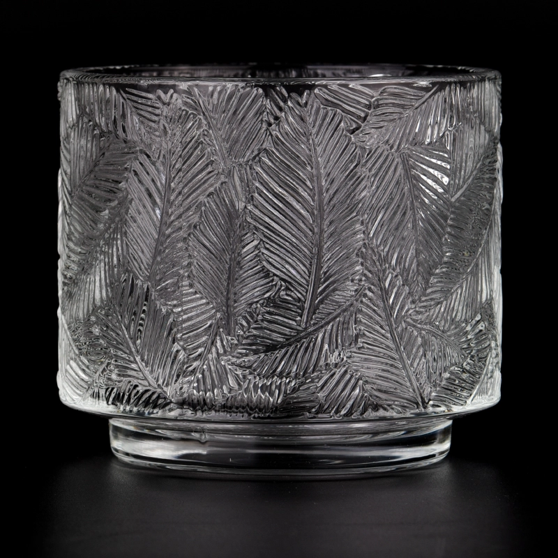 Premium Leaf Embossed Pattern 455ml Glass Vessel Candle Jar