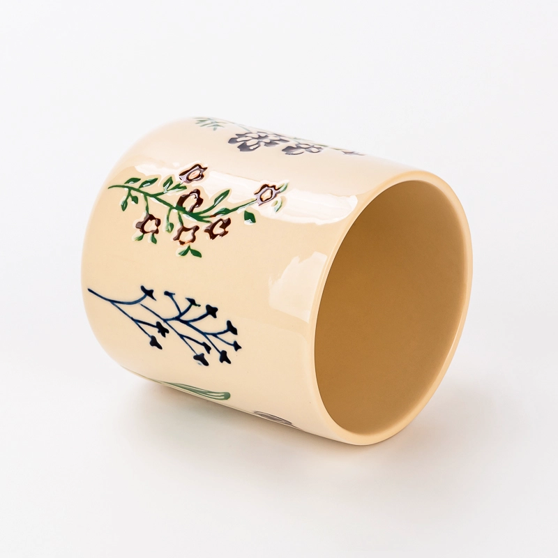 New Design Flower Pattern Ceramic Empty Candle Jar