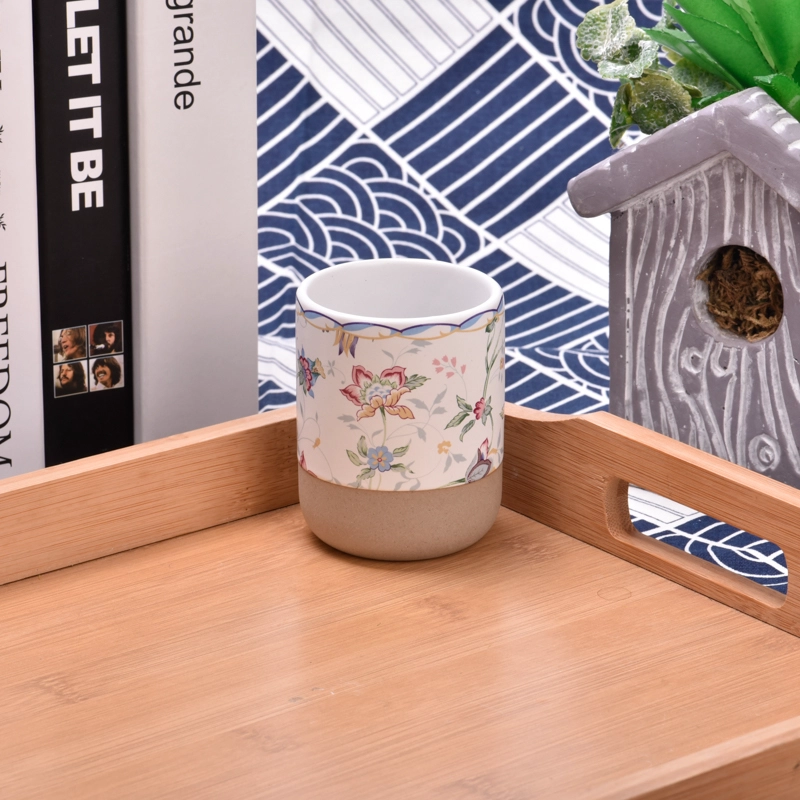 Fancy Decal Pattern 4oz Ceramic Cup Aromatherapy Candle Vessel