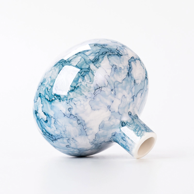 Luxury Blue Marbling Round Ceramic Bottle Reed Diffuser Bottle Supplying