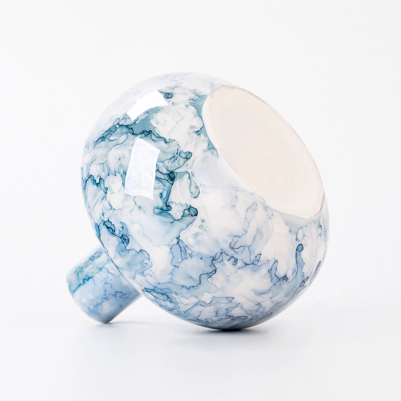 Luxury Blue Marbling Round Ceramic Bottle Reed Diffuser Bottle Supplying