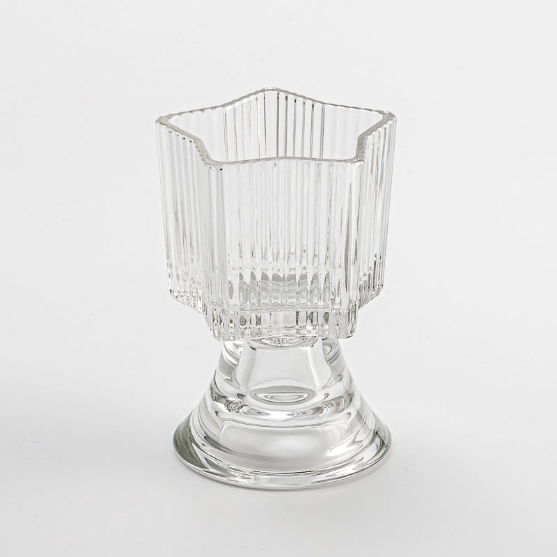 Luxury Stripe Glassware Custom Color Candle Vessel Soy Candle Holder with Base