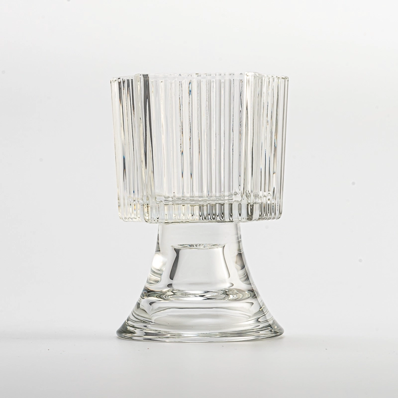 Luxury Stripe Glassware Custom Color Candle Vessel Soy Candle Holder with Base