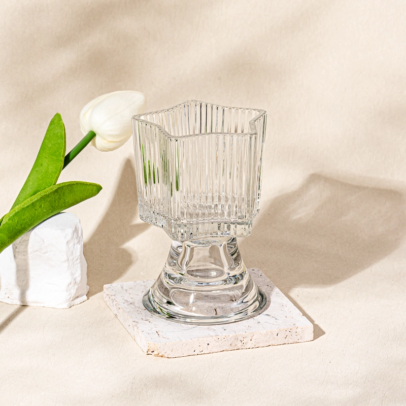 Luxury Stripe Glassware Custom Color Candle Vessel Soy Candle Holder with Base