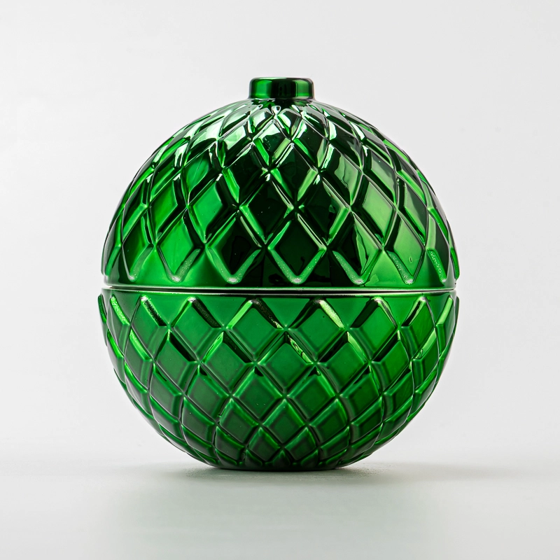 Exquise Green Electroplated Sphere Glass Candle Jar for Home Decor