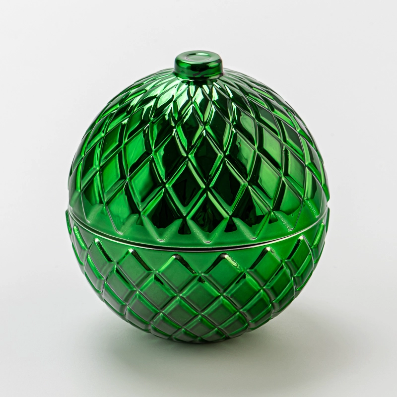 Exquise Green Electroplated Sphere Glass Candle Jar for Home Decor
