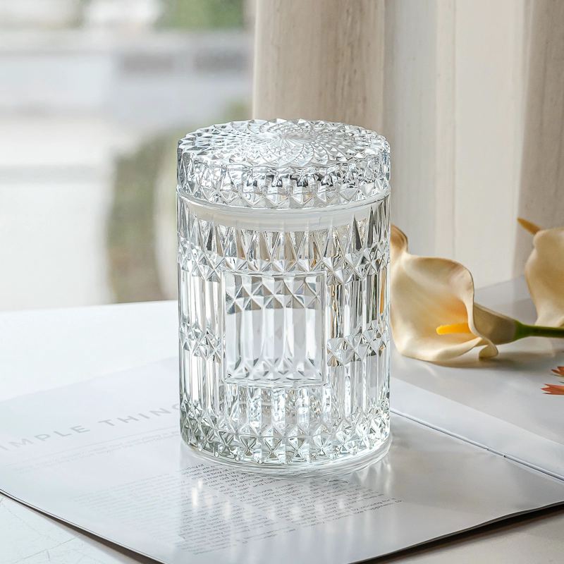 Luxury Customize Lable 675ML Glass Candle Jar with Glass Lid for Home Decoration