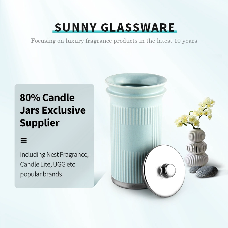 Luxury Customize Lable 675ML Glass Candle Jar with Glass Lid for Home Decoration