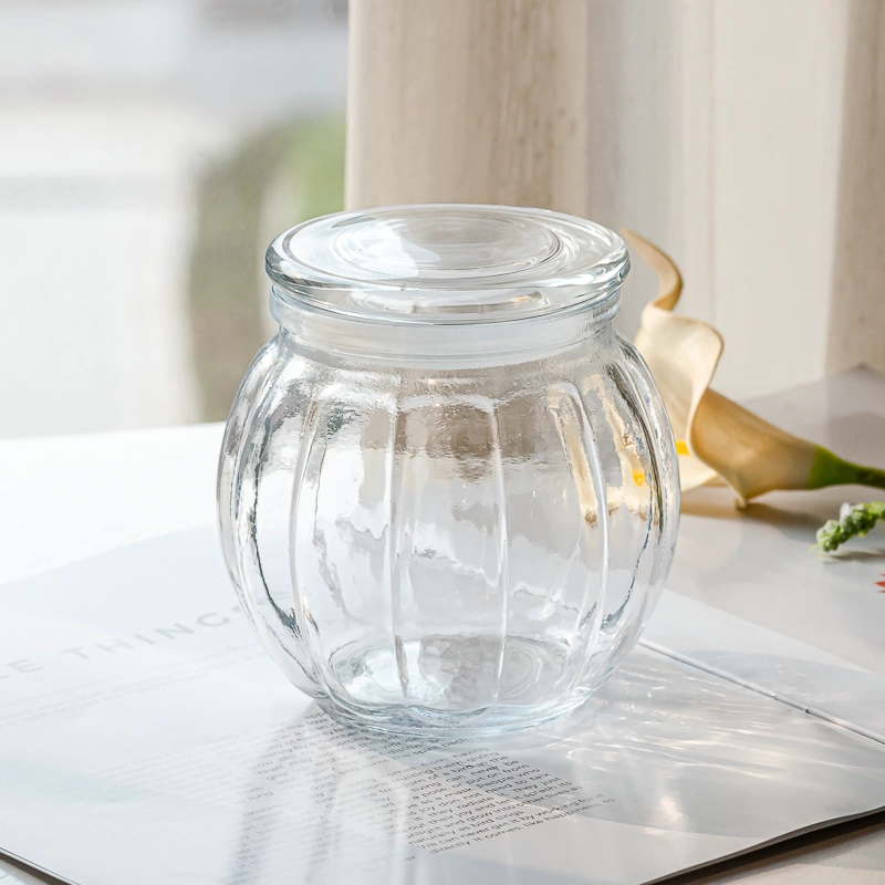 Pumpkin Shape Transparent Customize Color Glass Candle Jar with Lid for Wholesaling