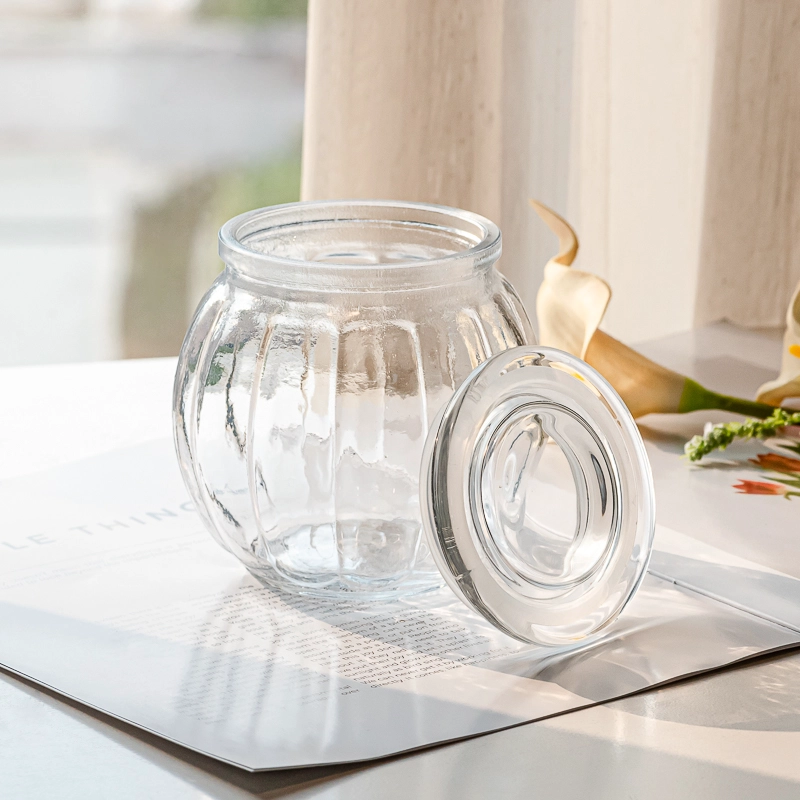 Pumpkin Shape Transparent Customize Color Glass Candle Jar with Lid for Wholesaling