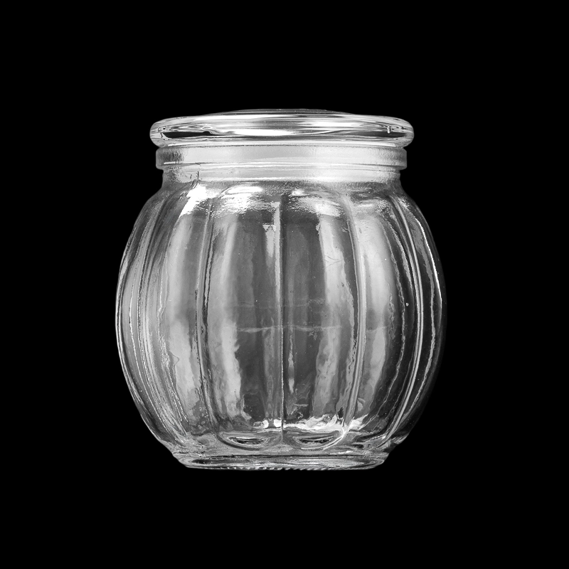 Pumpkin Shape Transparent Customize Color Glass Candle Jar with Lid for Wholesaling