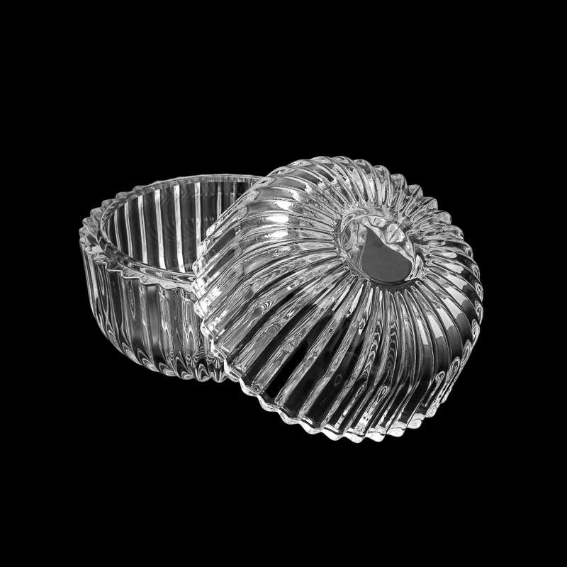 New Arrival Vertical Stripe Surface Glass Candle Holder with Glass Lid for Scented Candle Filling