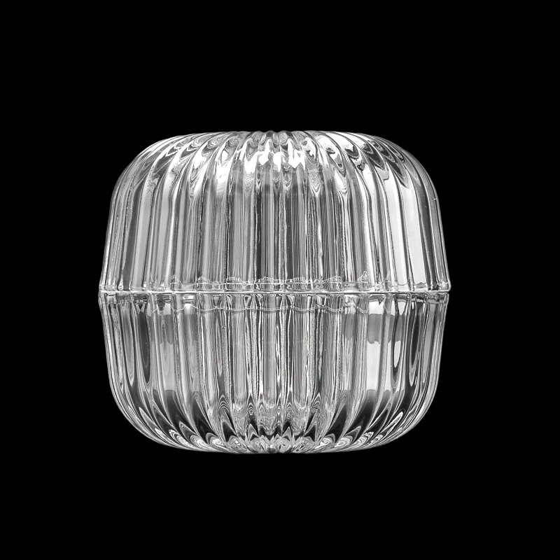 New Arrival Vertical Stripe Surface Glass Candle Holder with Glass Lid for Scented Candle Filling